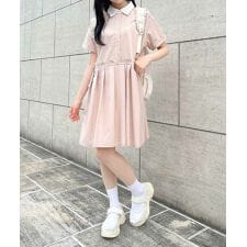 【洗える/新色追加】ドロストリボンシャツワンピース