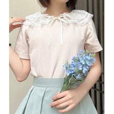 【洗える】レース フリル 衿 カット トップス