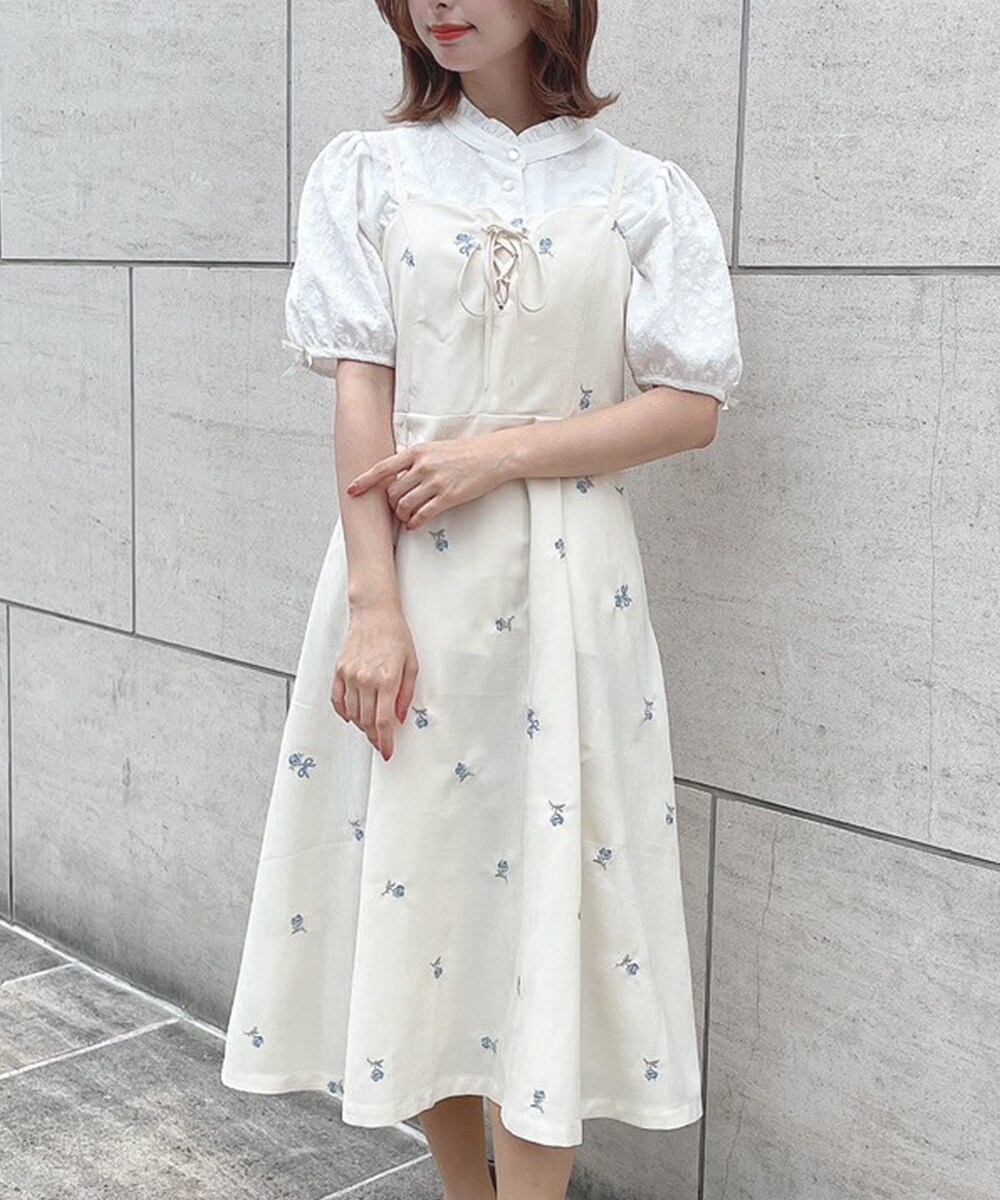 刺繍レーススリーブティアードワンピース | プロポーション