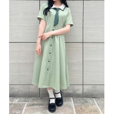 【洗える】スカーフタイ付きバイカラーワンピース