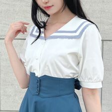 【洗える】レースライン使いセーラーブラウス