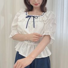 【洗える】コットンレース使いはしごリボンブラウス