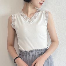 フィント(FINT)の【接触冷感/洗える】フラワーレーステレコタンクトップ