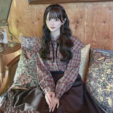 フィント(FINT)の【洗える/セットアップ可能】ケープ付きチェックブラウス