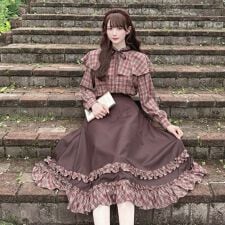 フィント(FINT)の【セットアップ可能】チェックフリル使いフレアースカート