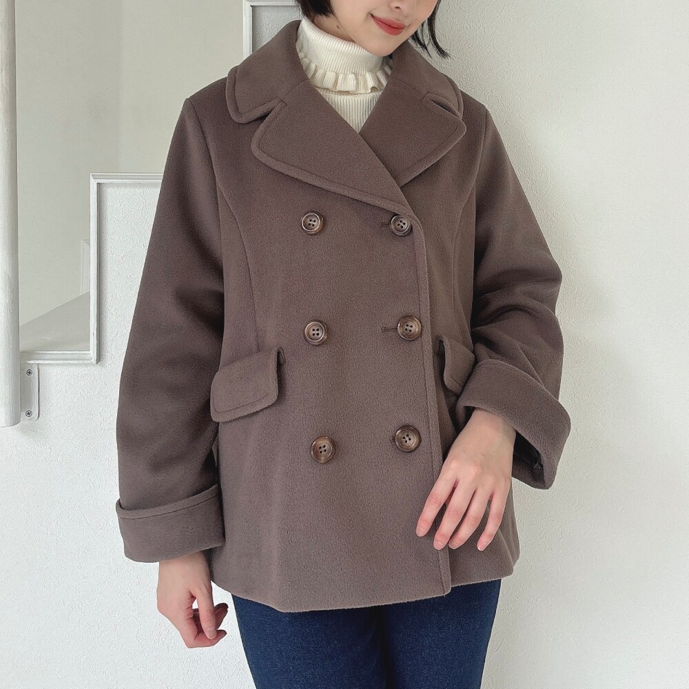 ウール70％】ビッグカラー ミドル丈 コクーン コート ウールコート