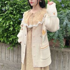 フィント(FINT)の【洗える】チューリップポット柄ニットカーディガン