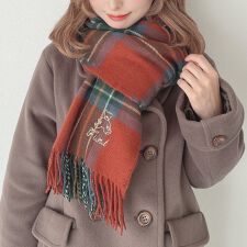 フィント(FINT)のテディベア刺繍入りチェックストール