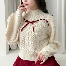 フィント(FINT)のハートはしごリボンケーブルニットプルオーバー