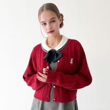 シュナウザー刺繍ケーブルニットカーディガン【洗える】