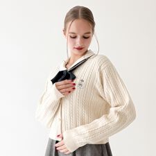 シュナウザー刺繍ケーブルニットカーディガン【洗える】