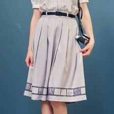 ベルト付きフィルムプリントスカート　洗える