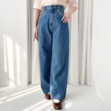 ポケット小花刺繍デニムパンツ 洗える