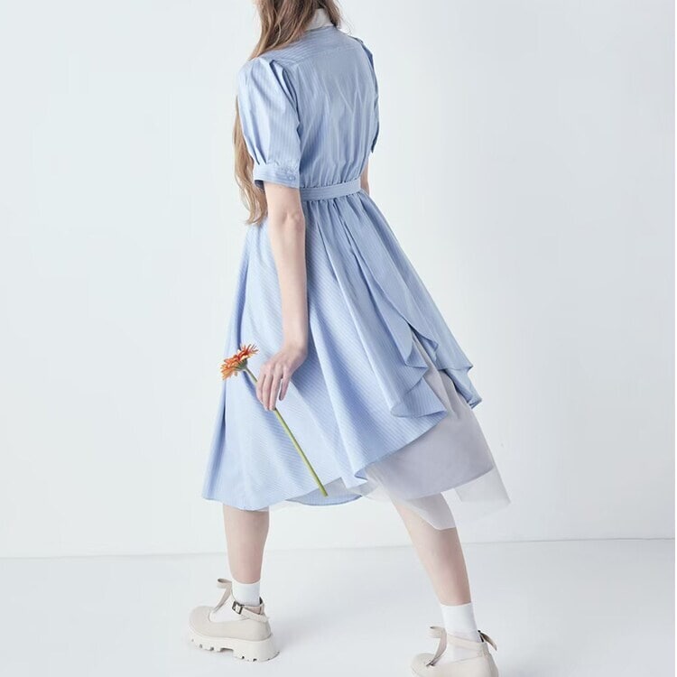 バックラッフルストライプシャツワンピース 洗える | フィント(FINT