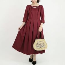 【オケージョン/セレモニー】パールネックレスオードリーワンピース パーティドレス 結婚式 二次会