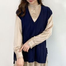 細ケーブルニットベスト【洗える】