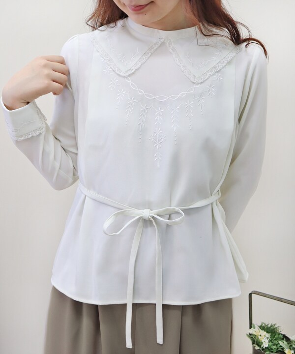 同色刺繍衿付きプルオーバーブラウス【洗える】 フィント F i.n.t 【an another angelus】同色刺繍衿付きプル