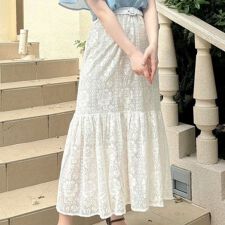 ストライプレース切替ギャザースカート