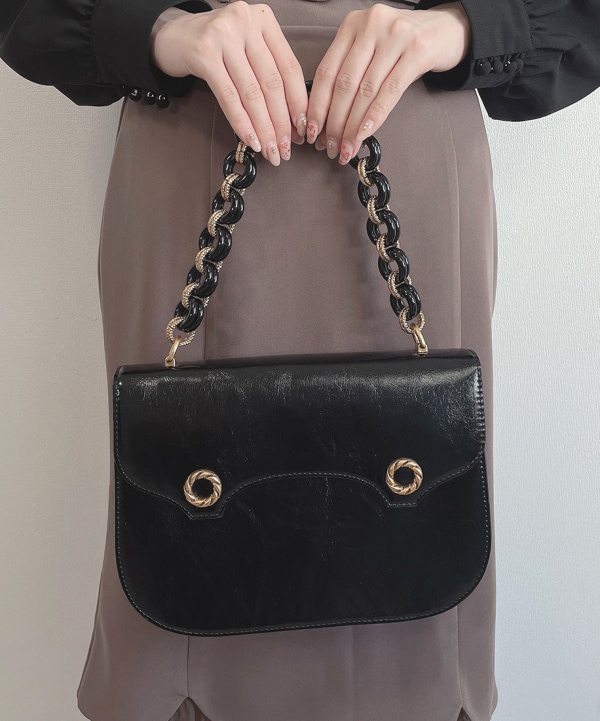 新品 タグ付✨アンアナザーアンジェラス❤️ダブルチェーン ハンドル バッグ 黒 アンアナザーアンジェラス(an another angelus) レディース