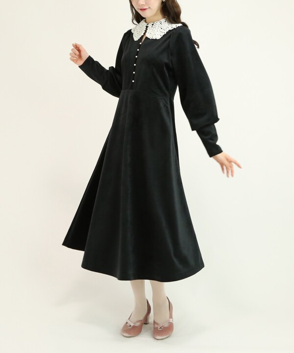 クロシェニットレース衿ベロアワンピース | アンアナザーアンジェラス