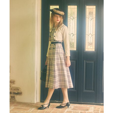 ジャケット付きダブル釦チェックワンピース | アンアナザーアンジェラ  