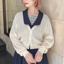 アンアナザーアンジェラス(an another angelus)のグレインパール釦シアーリブニットカーディガン【洗える】