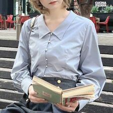 パール釦Vネックシャツ【洗える】