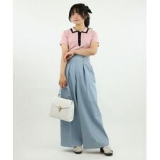 配色ライン衿ニットポロ【洗える】