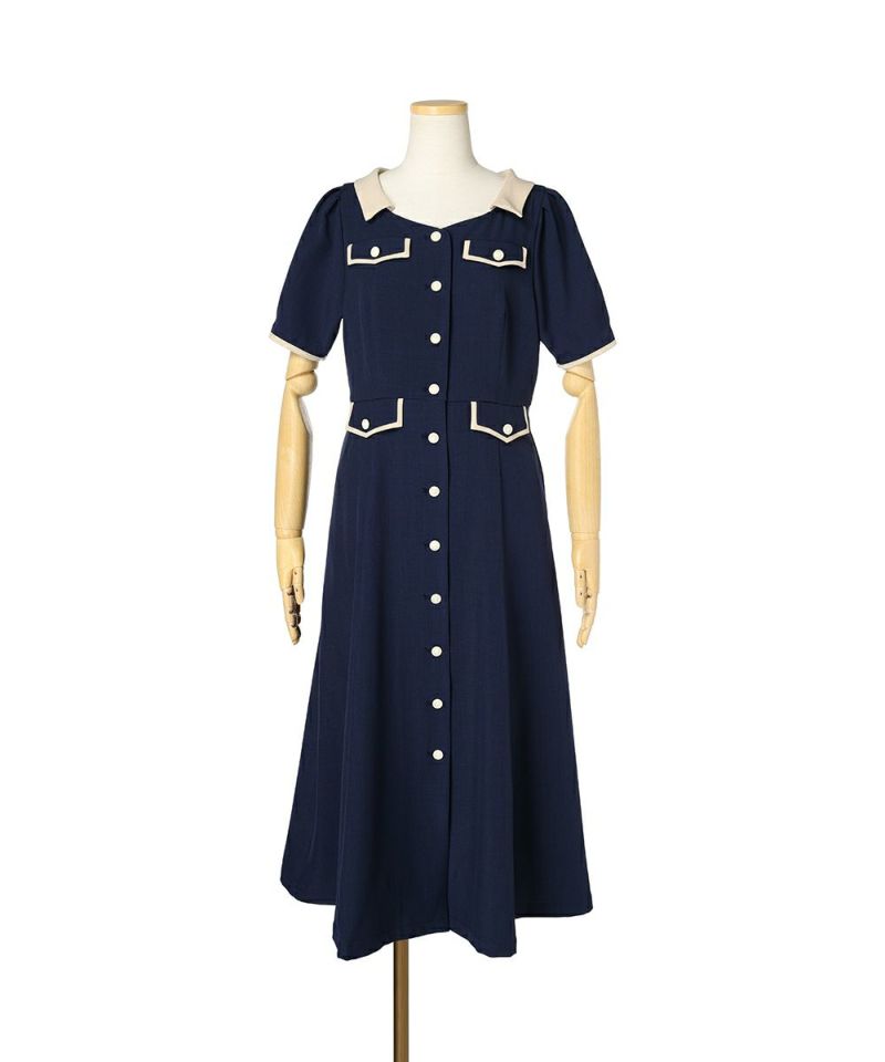 バイカラーフラップポケットワンピース【洗える】 | アン