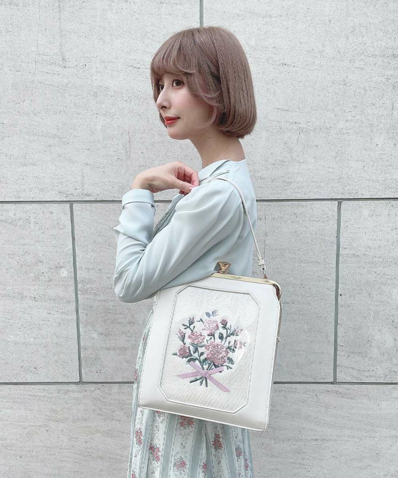 ブーケ刺繍スクエアがま口バッグ | アンアナザーアンジェラス(an