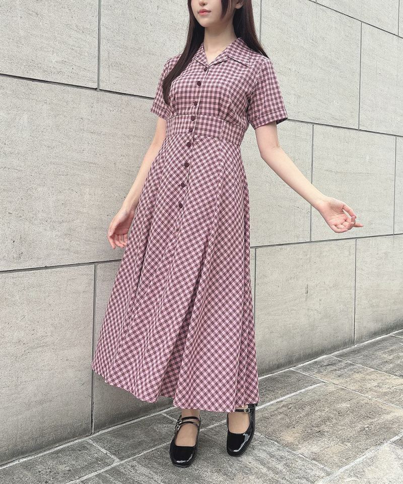 レトロギンガム開衿ワンピース【洗える】 | アンアナザーアンジェラス