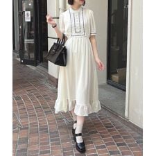 はしごリボン使いジョーゼットロングワンピース