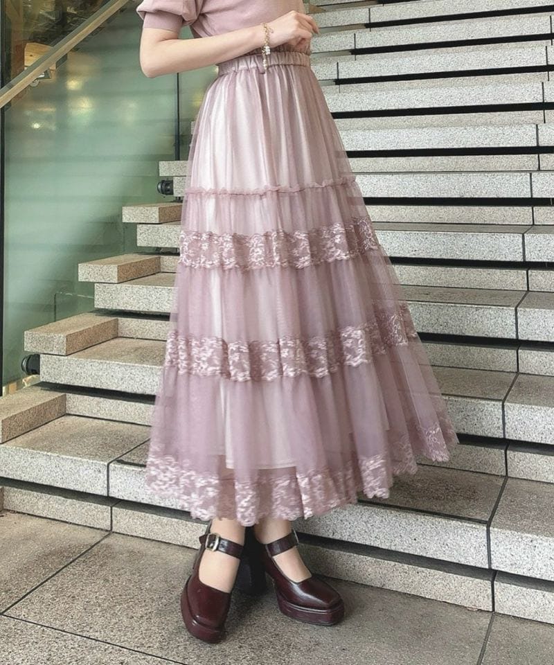 新品another angelus ピンク フレアスカート アンアナザーアンジェラス an another angelus レース切替