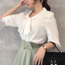 【洗える】ショールカラーボウタイブラウス
