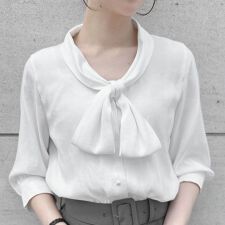【洗える】ショールカラーボウタイブラウス