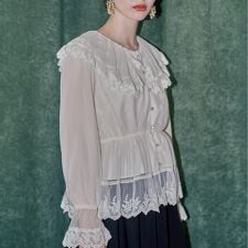 アンアナザーアンジェラス(an another angelus)の【洗える】レース使いドットチュールブラウス