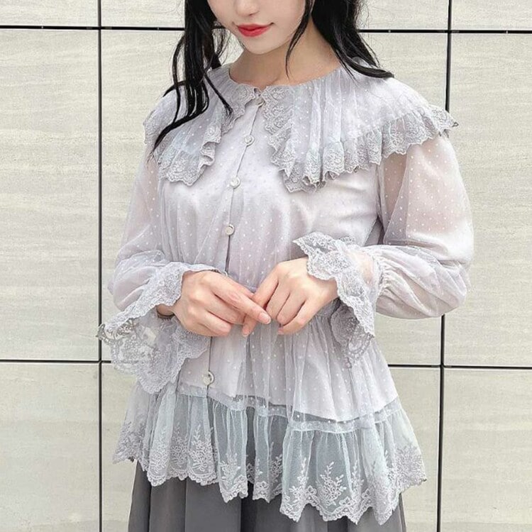 アンアナザーアンジェラス（an another angelus）/【洗える】レース使いドットチュールブラウス 洗える】レース使いドットチュールブラウス | アンアナザーアンジェラ