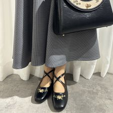 刺繍入りクロスストラップパンプス　セレモニー