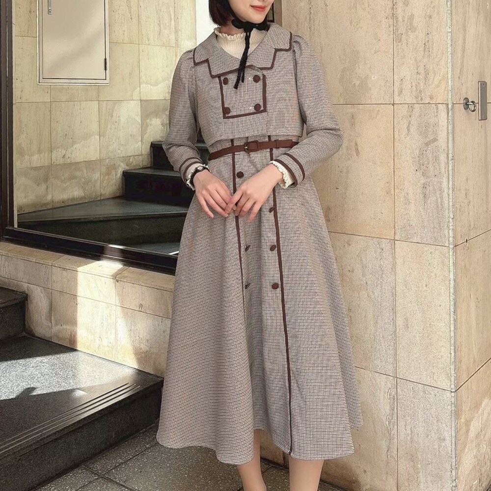 アンアナザーアンジェラス　別珍パイピング使いツイードワンピースコート　ボルドー 楽天市場】別珍パイピング使いツイードワンピースコート／アン