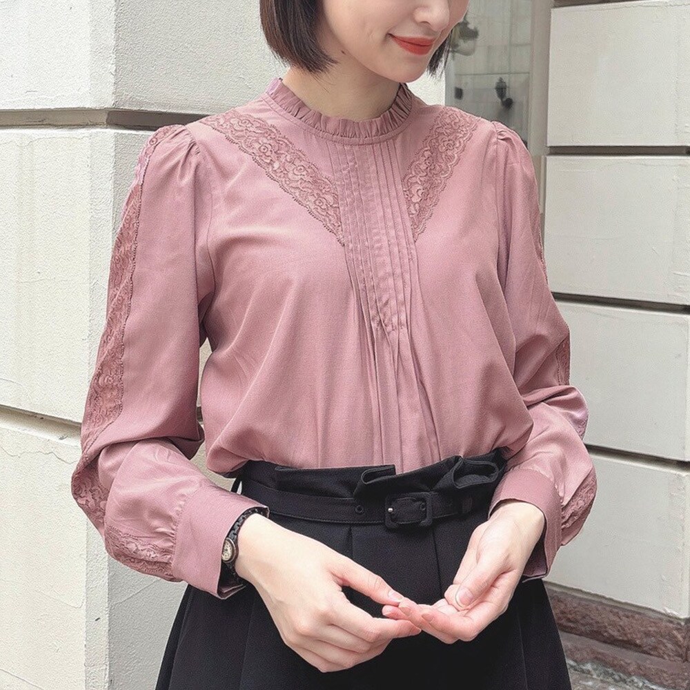 ROPÉ ロペ 前後2WAYシャーリングカラーブラウス パープル ゆったり