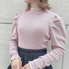 アンアナザーアンジェラス(an another angelus)の【洗える/4色展開】配色レースリブニットプルオーバー