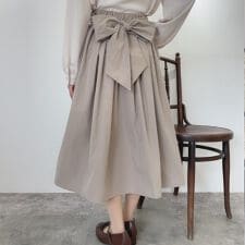 【撥水加工】リボンベルト撥水ギャザースカート 洗える