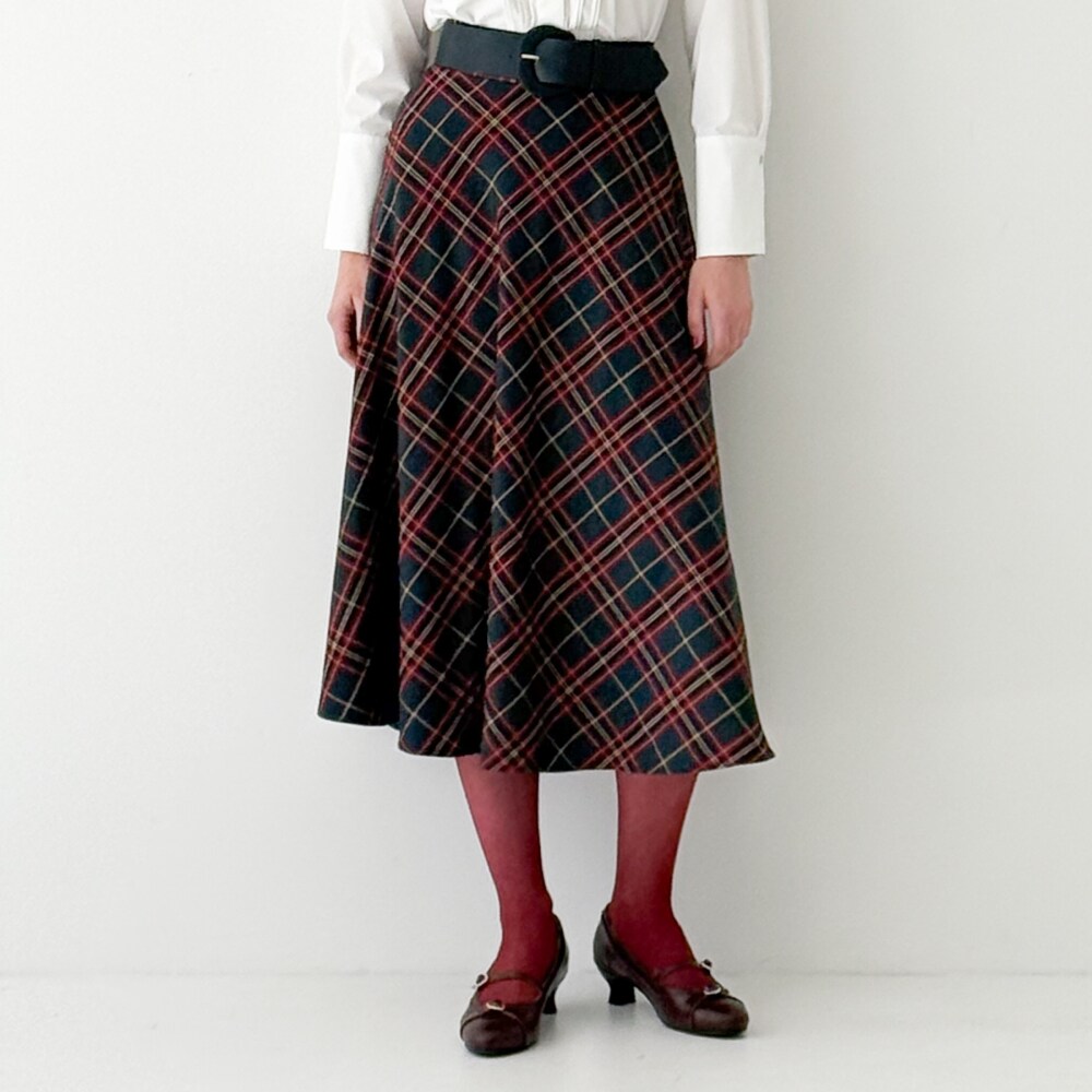 バックチェックラッフルフレアースカート | アンアナザー