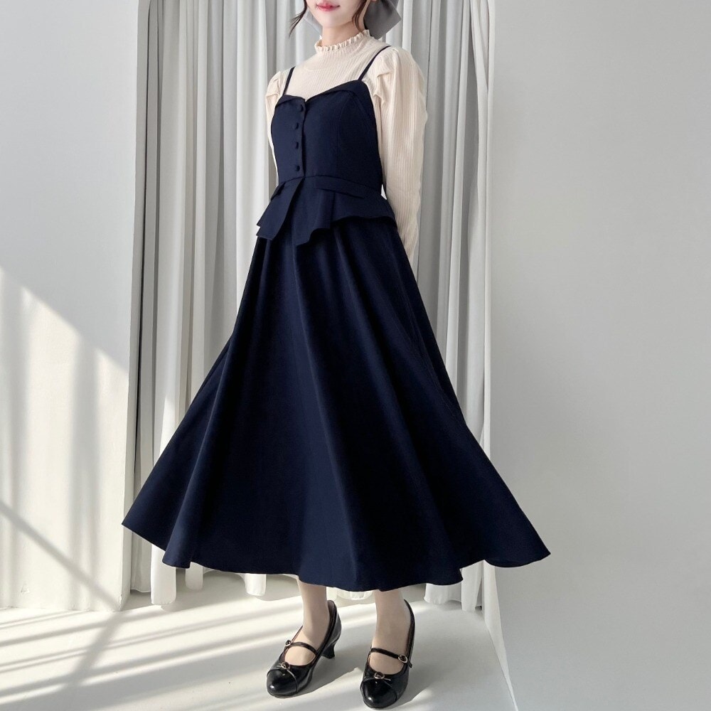 LEJA】配色パイピングレーススパンコール刺繍パフスリーブフレ