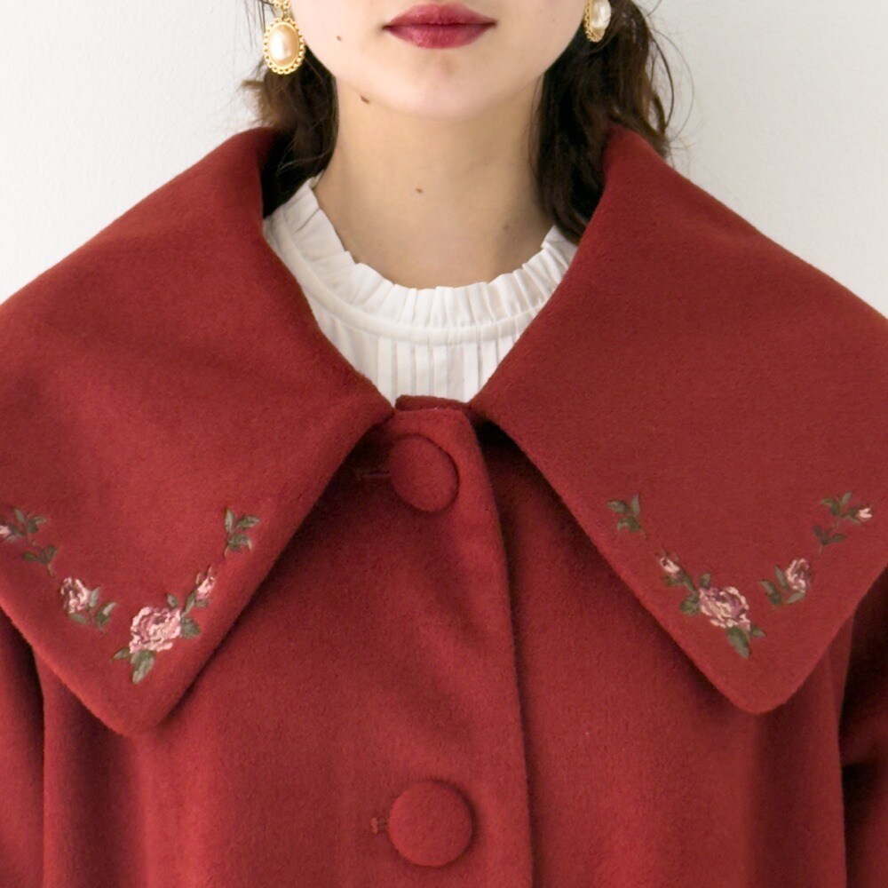 ローズ刺繍ビッグカラーオーバーコート | アンアナザーアンジェラス(an