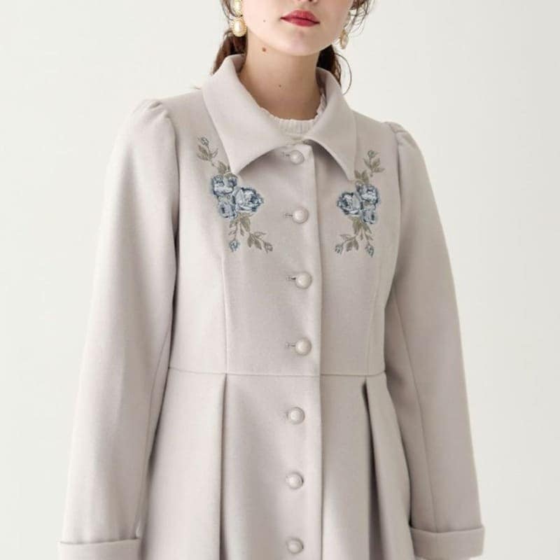 上品/あたたかい/結婚式】イングリッシュローズ刺繍ロングコート