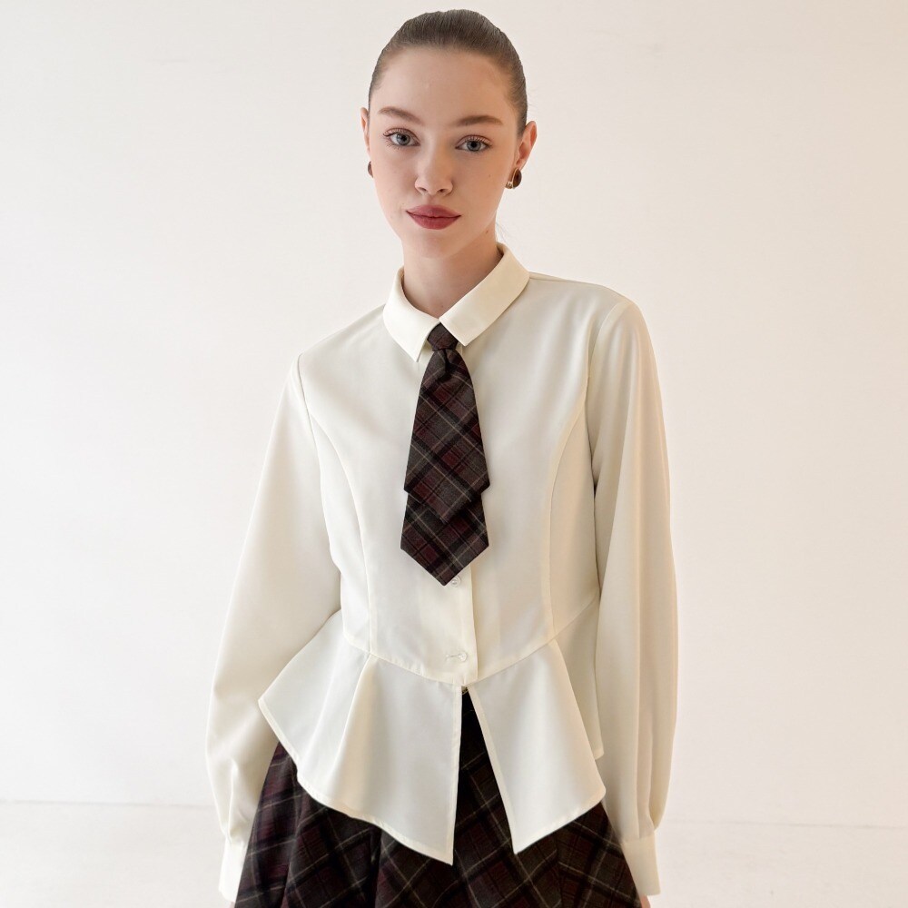 アンアナザーアンジェラス（an another angelus）/【洗える】チェックネクタイ付きペプラムシャツ 洗える】チェックネクタイ付きペプラムシャツ | アンアナザー