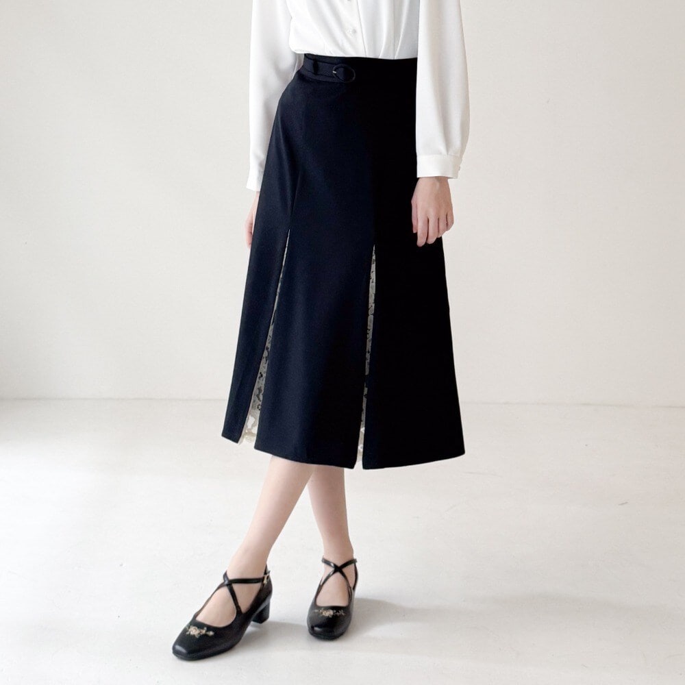アンアナザーアンジェラス（an another angelus）/【美シルエット/通勤/洗える/セットアップ可能】レース切替ナロースカート 美シルエット/通勤/洗える/セットアップ可能】レース切替ナロー