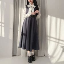 ベルト付き開衿ジレワンピース【洗える】