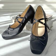 クロスストラップサテンバレエパンプス